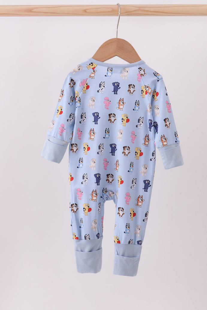 Premium Blue Character Print Bamboo Romper