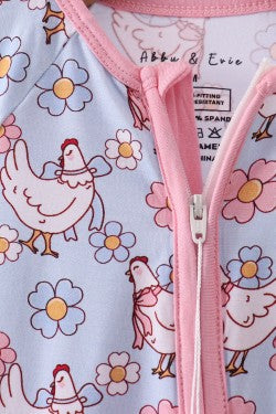 Blue Chicken Floral Print Pajama Romper