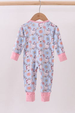 Blue Chicken Floral Print Pajama Romper