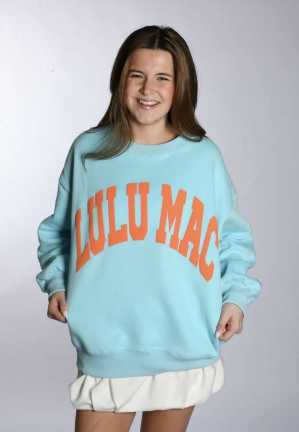 Light Blue and Coral LULU MAC Sweatshirt