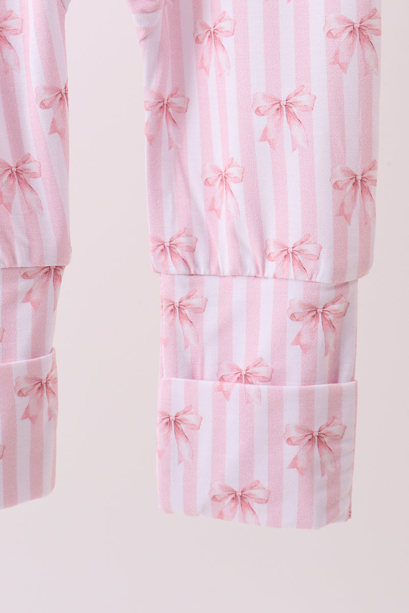 Premium Blush Bow Stripe Bamboo Romper